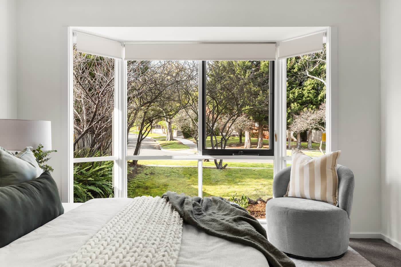 Bedroom with a bay window to the front garden