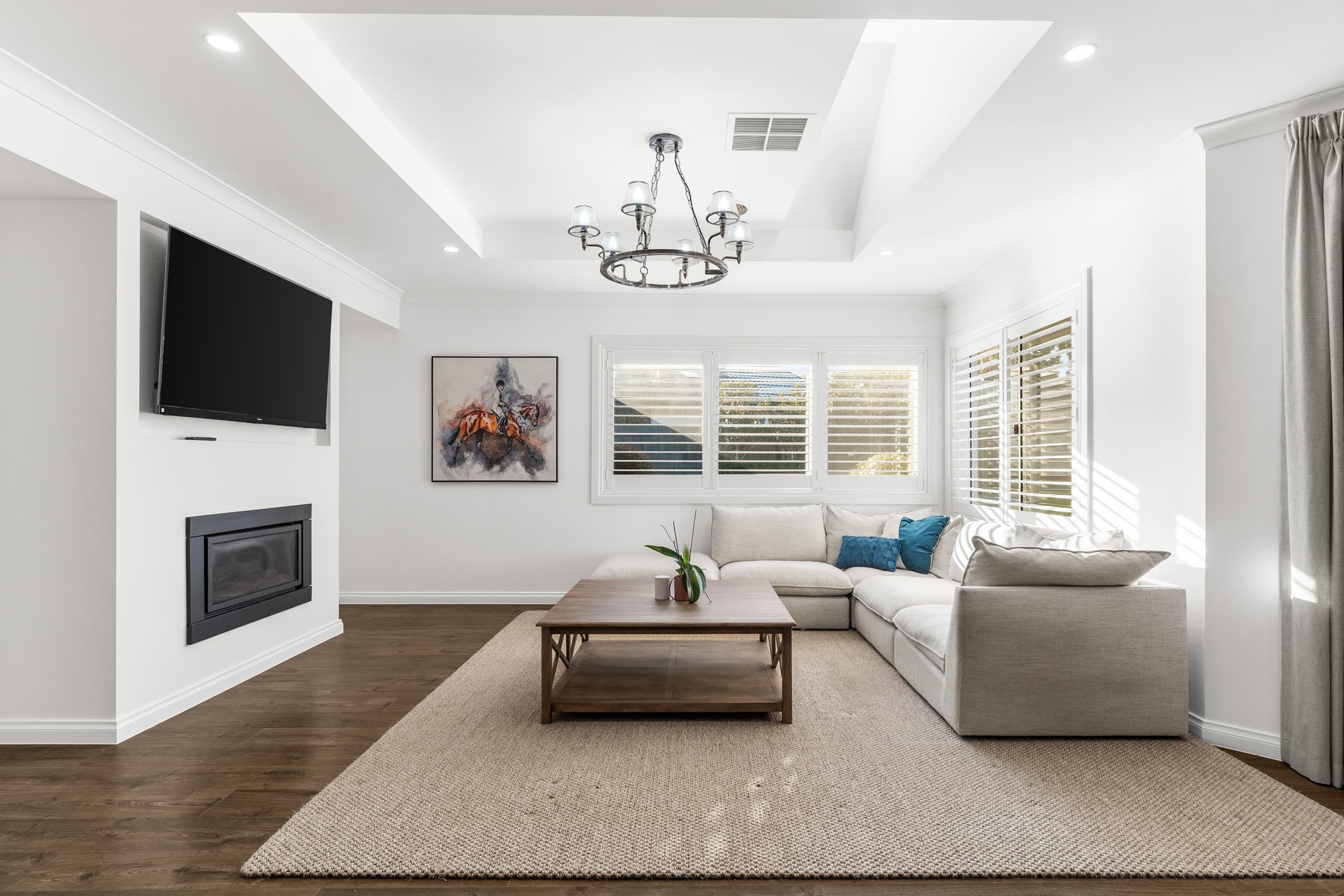 Styled living room with fireplace, Berwick